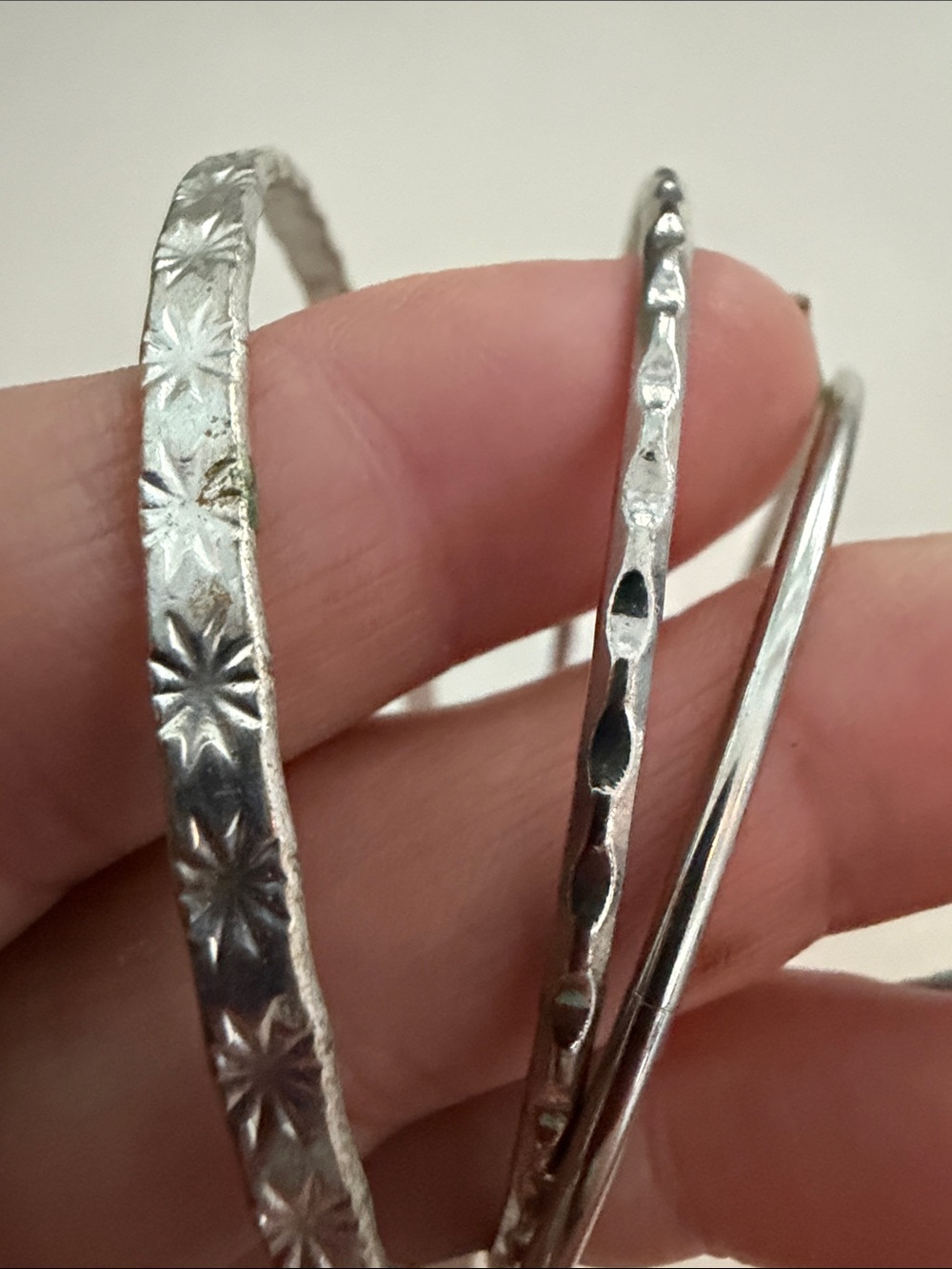 Silver Multi-Texture Bangle Bracelet Set - Picture 4 of 5